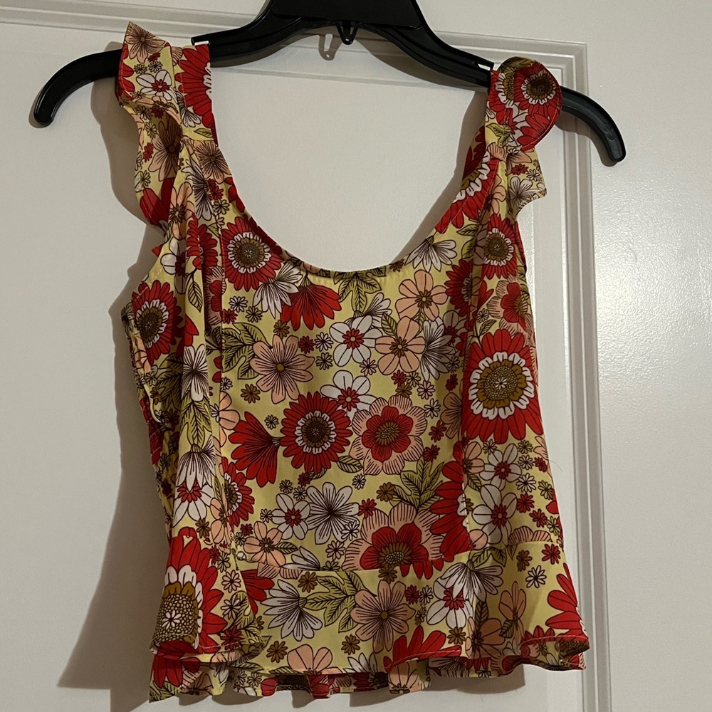 Yellow Floral Cropped Tank (S)